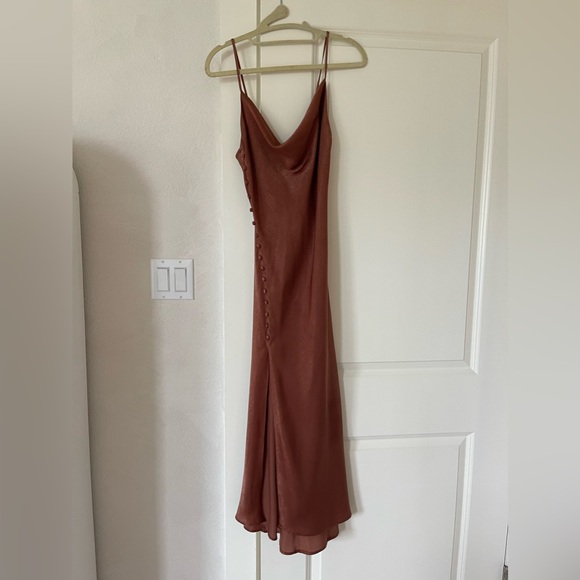 ZARA Satin silky cowl neck midi dress w buttons and slit - Picture 2 of 5